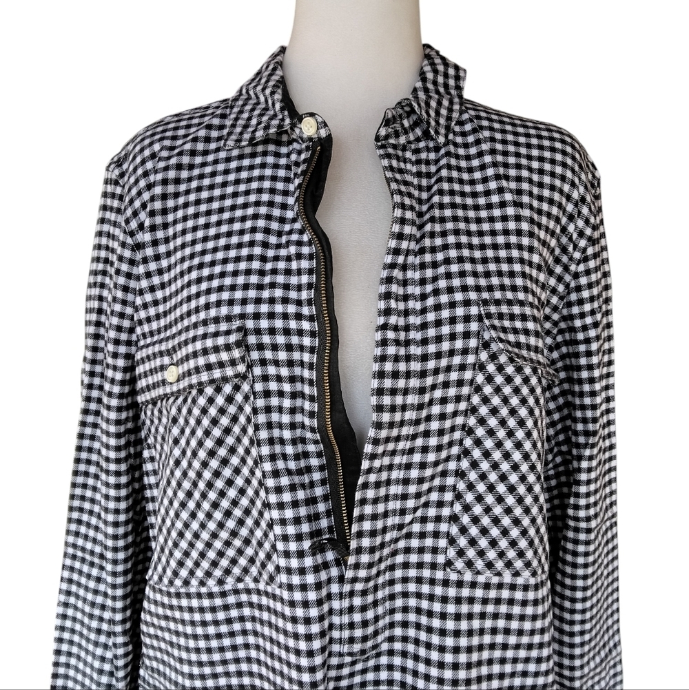 J. Crew Black & White Gingham 1/2 Zip 100% Cotton Shacket Pockets Size Large - Picture 6 of 10